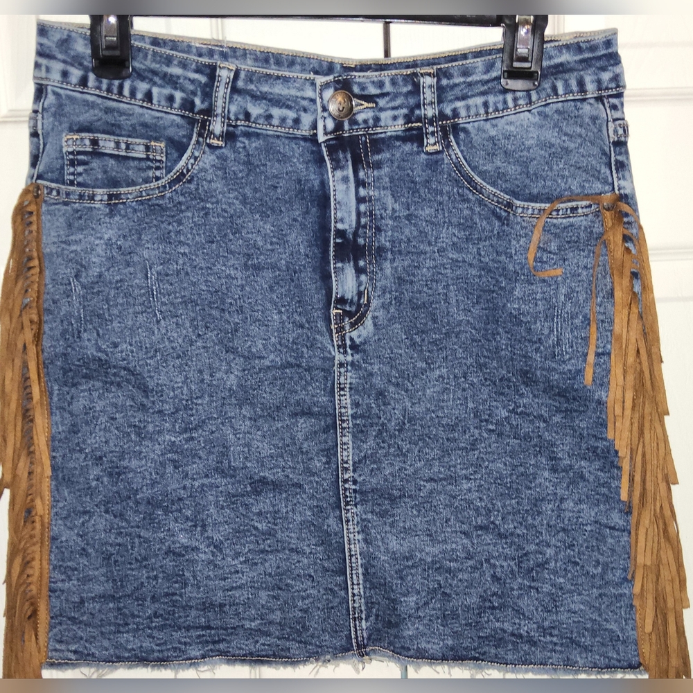 Rockin' C Denim Skirt with Fringe Accents